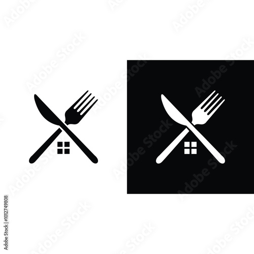 Home food logo with fork and knife logo design template