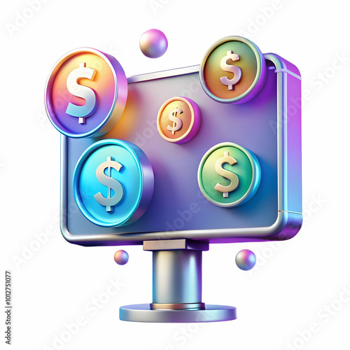 Holographic billboard with glowing currency symbols and copy space concept as An image of a glossy holographic billboard displaying glowing currency symbols; set against a holographic background provi photo