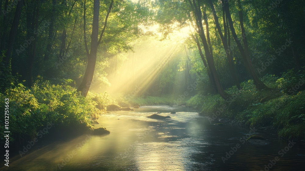 Sunbeams Through Forest Creek Sunbeams Through Forest Creek