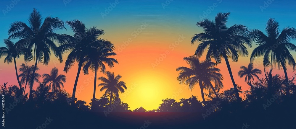 Silhouettes of Palm Trees Against a Vivid Sunset Silhouettes of Palm Trees Against a Vivid Sunset