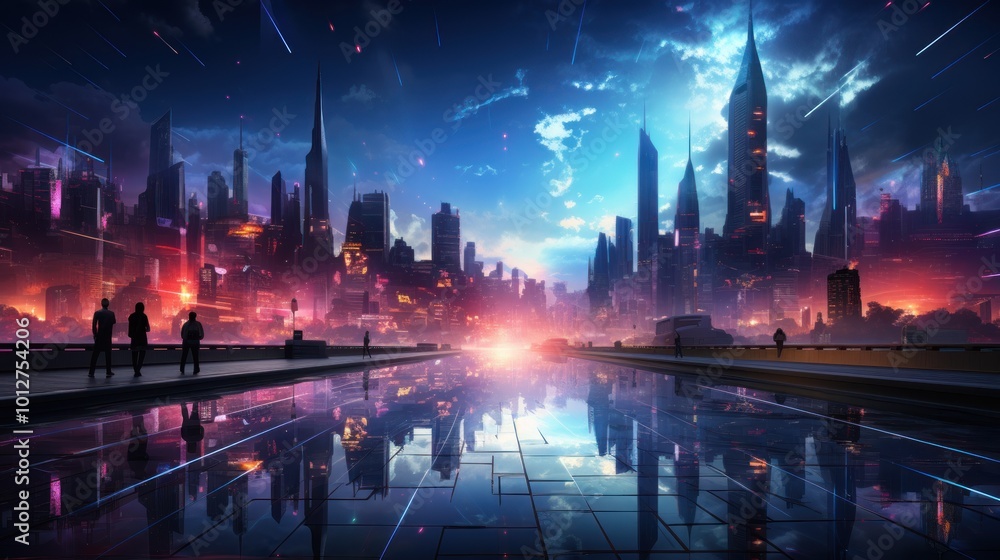 Fototapeta premium Futuristic Cityscape at Dusk