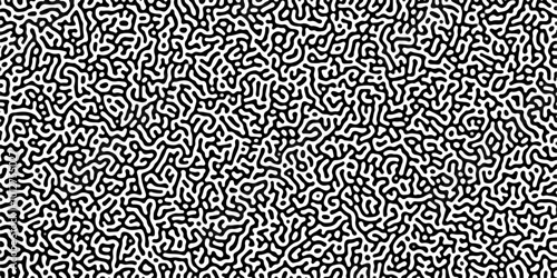 Turing reaction diffusion monochrome seamless pattern with chaotic motion .Linear design with biological shapes. Organic lines in memphis. abstract turing organic wallpaper background .	