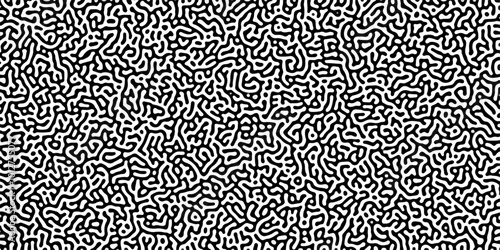 Turing reaction diffusion monochrome seamless pattern with chaotic motion .Linear design with biological shapes. Organic lines in memphis. abstract turing organic wallpaper background .	