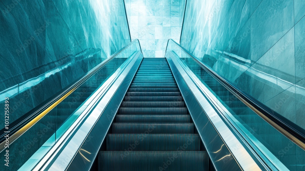 Modern Escalator in Turquoise Interior Modern Escalator in Turquoise Interior