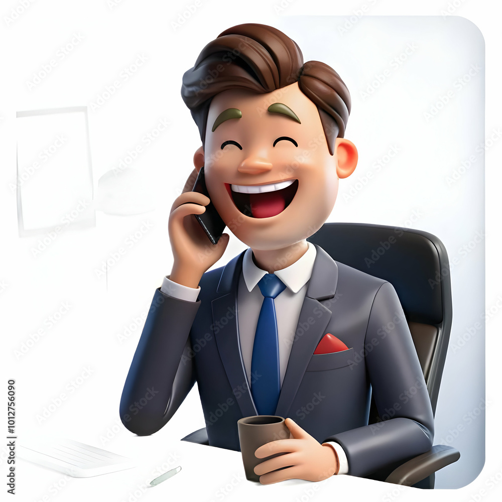 Businessman Laughing During Phone Call - Candid Shot of Joyful Success in Bright Minimalist Office | Photo Stock Concept for Business Marketing Businessman Laughing During Phone Call - Candid Shot of Joyful Success in Bright Minimalist Office | Photo Stock Concept for Business Marketing