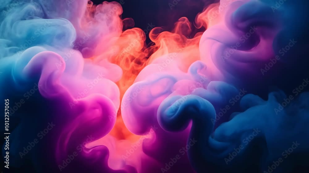 Swirling blue, pink, and orange ink creates abstract shapes against a dark background Swirling blue, pink, and orange ink creates abstract shapes against a dark background
