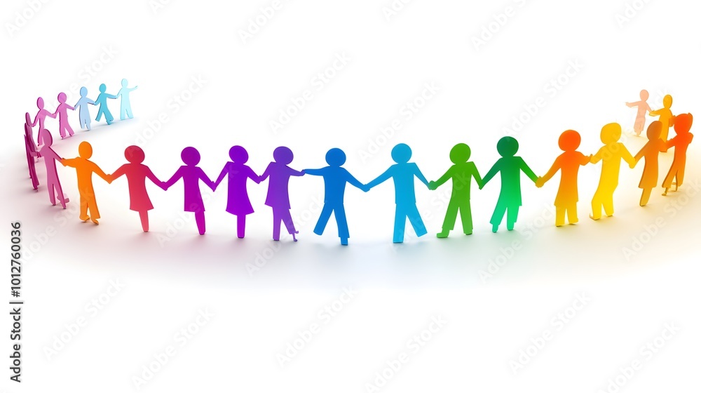 A diverse group of people holding hands in a colorful circle, symbolizing unity and acceptance A diverse group of people holding hands in a colorful circle, symbolizing unity and acceptance