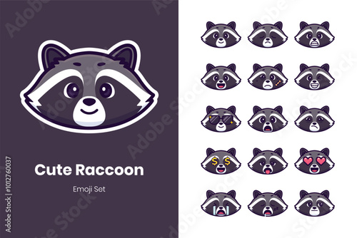 cute raccoon emoji sticker set