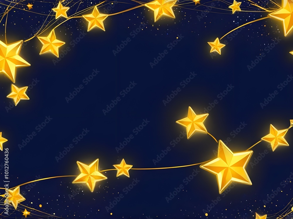 Obraz premium abstract glowing Wireframe gold stars and balls, low poly style illustration on a blue background