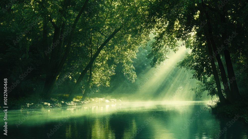 Obraz premium Sunlight Through Trees on River