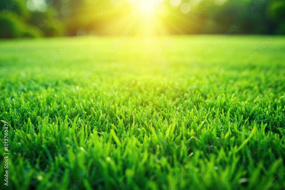 Naklejka premium Fresh lawn grass texture backdrop in perspective