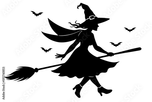 Witch Flying on a Broomstick Silhouette for Halloween Decor