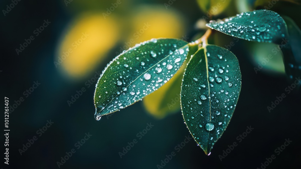 Fresh Green Leaves with Water Droplets Fresh Green Leaves with Water Droplets