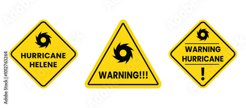 Hurricane Helene alert sign. Hurricane warning. Traffic sign information collection.  Vector illustration