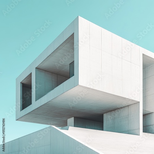 Minimalist Concrete Building Architecture with Sky Background