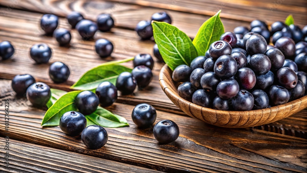 Fresh organic acai berries on a wooden table Fresh organic acai berries on a wooden table