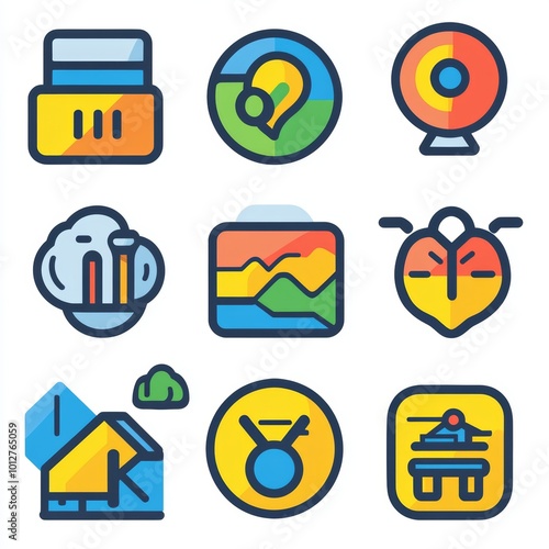 Colorful Line Icons Set   Web  App  UI Design Elements