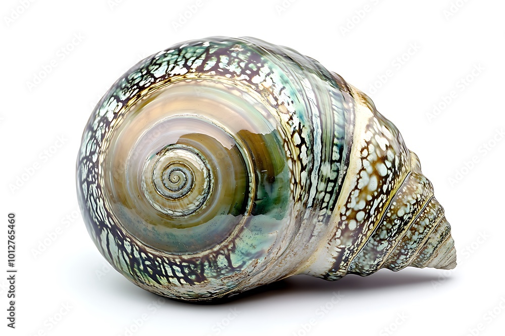 Close-up of a sea snail shell isolated on white background Close-up of a sea snail shell isolated on white background
