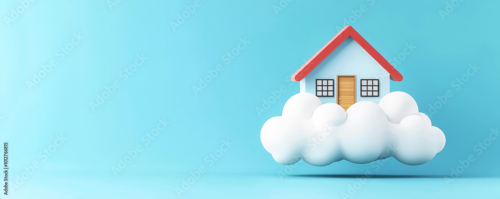 House on top of white cloud with blue background House on top of white cloud with blue background