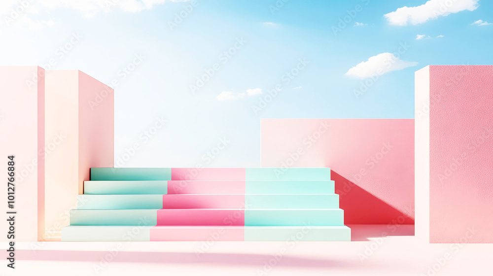 Pastel-hued abstract stairs under a bright sky, casting soft shadows Beautiful simple AI generated image in 4K, unique Pastel-hued abstract stairs under a bright sky, casting soft shadows Beautiful simple AI generated image in 4K, unique