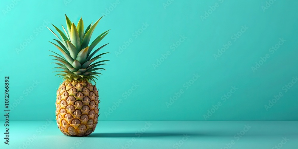 Fresh pineapple on turquoise background with leading lines Fresh pineapple on turquoise background with leading lines