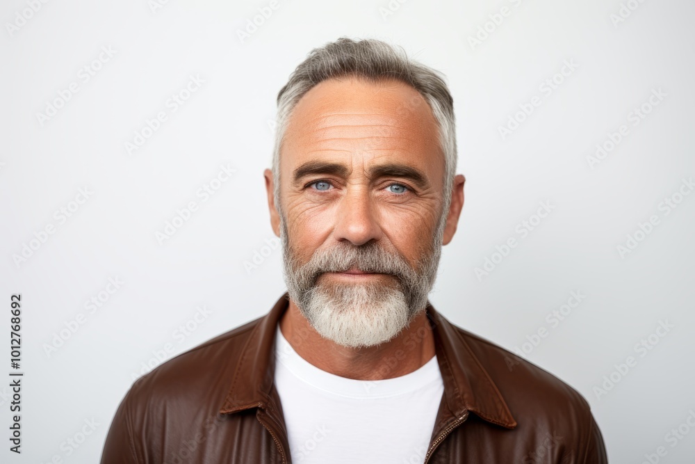 Portrait of mature man with grey hair and beard. Isolated on white background. Portrait of mature man with grey hair and beard. Isolated on white background.