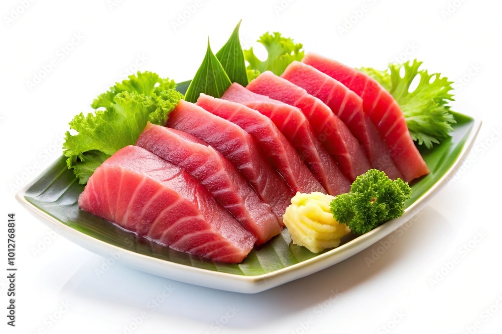 Fresh raw tuna sashimi on white background panoramic Fresh raw tuna sashimi on white background panoramic