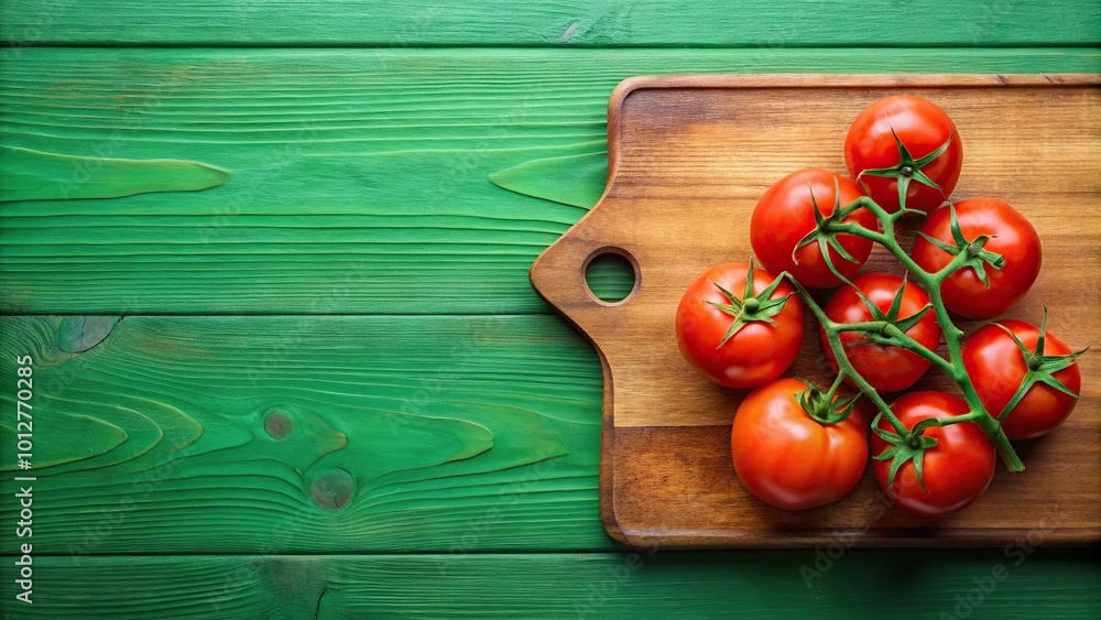 Fresh red tomatoes on a green chopping board Fresh red tomatoes on a green chopping board