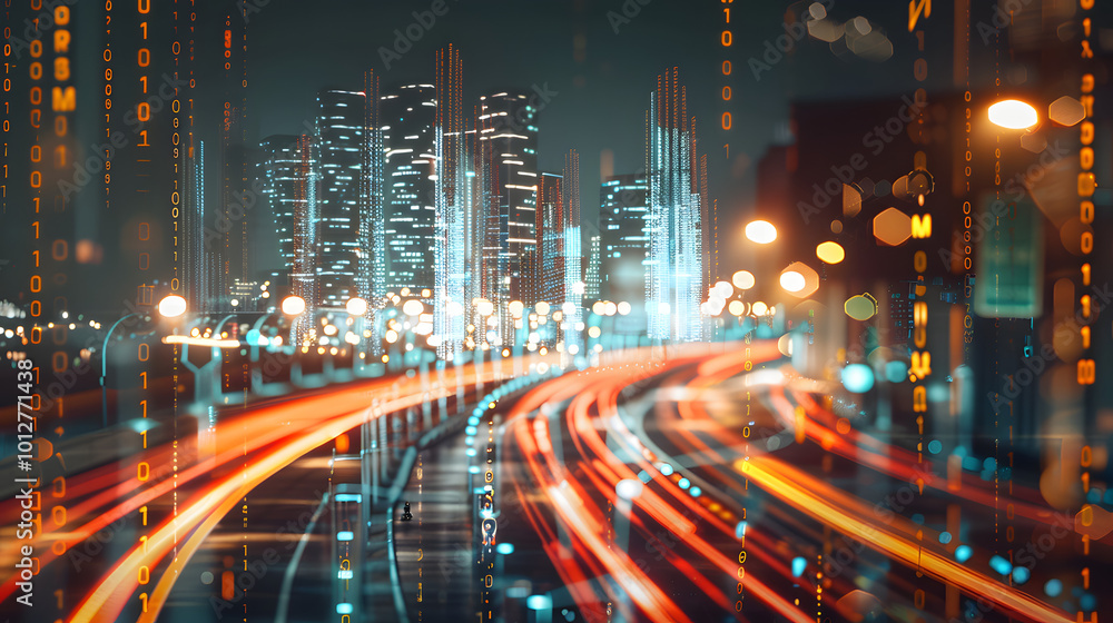 A network of glowing data streams representing a digital carbon footprint, flowing through a high-tech city, with visible calculations of energy consumption and emissions from daily activities A network of glowing data streams representing a digital carbon footprint, flowing through a high-tech city, with visible calculations of energy consumption and emissions from daily activities