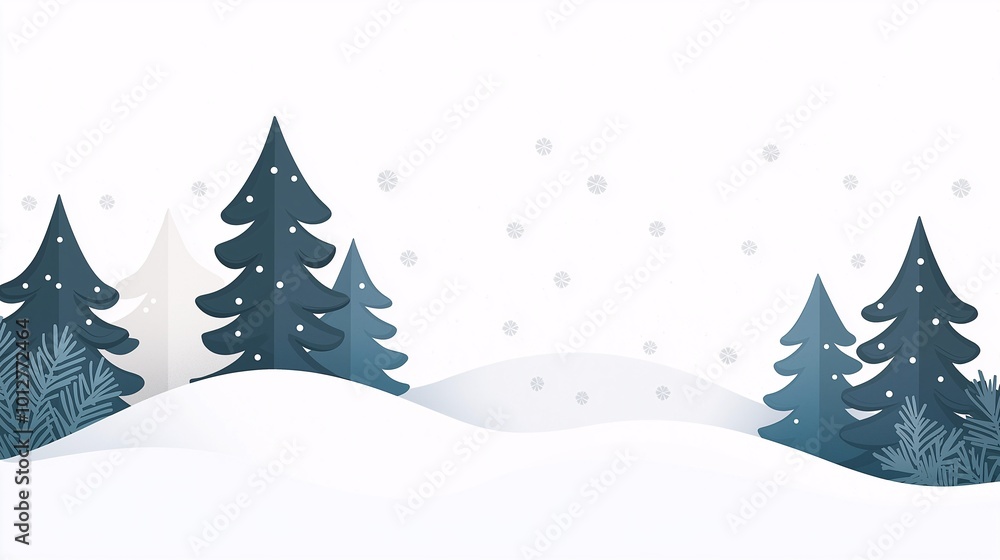 Winter Landscape with Snowy Trees and Soft Hills Winter Landscape with Snowy Trees and Soft Hills
