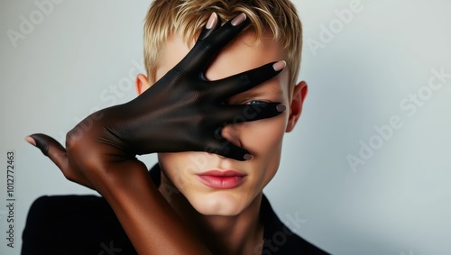 Mysterious Man with Black Glove Covering Face
