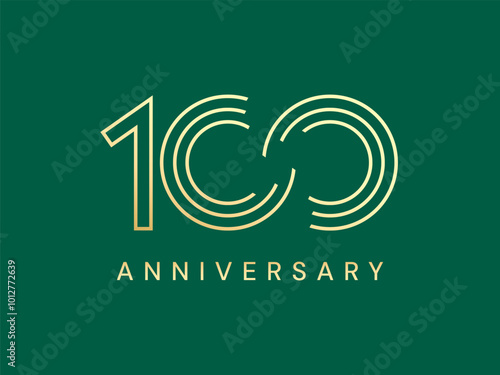 100th Anniversary luxury gold celebration with lines numbers analysis logo typography vector design twisted infinity concept. One Hundred years anniversary gold template for celebration event, web..