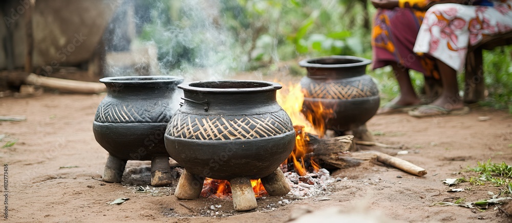 Traditional African Cooking: Clay Pots on a Fire Traditional African Cooking: Clay Pots on a Fire