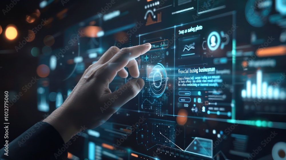 Hand Interacting with Futuristic Interface Hand Interacting with Futuristic Interface