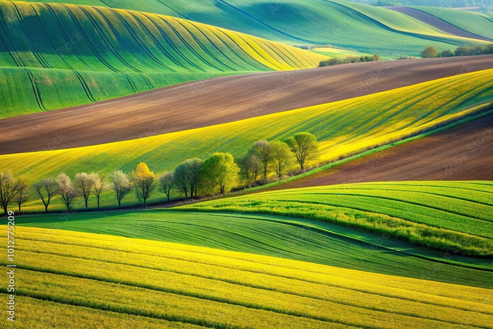Obraz premium Fresh spring colors of South Moravian fields with stripe patterns