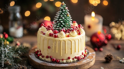 christmas cake with christmas tree