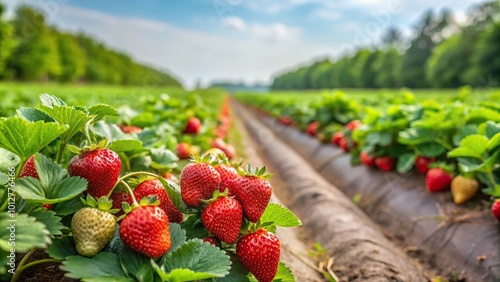 Fresh strawberry farm field at spring and summer