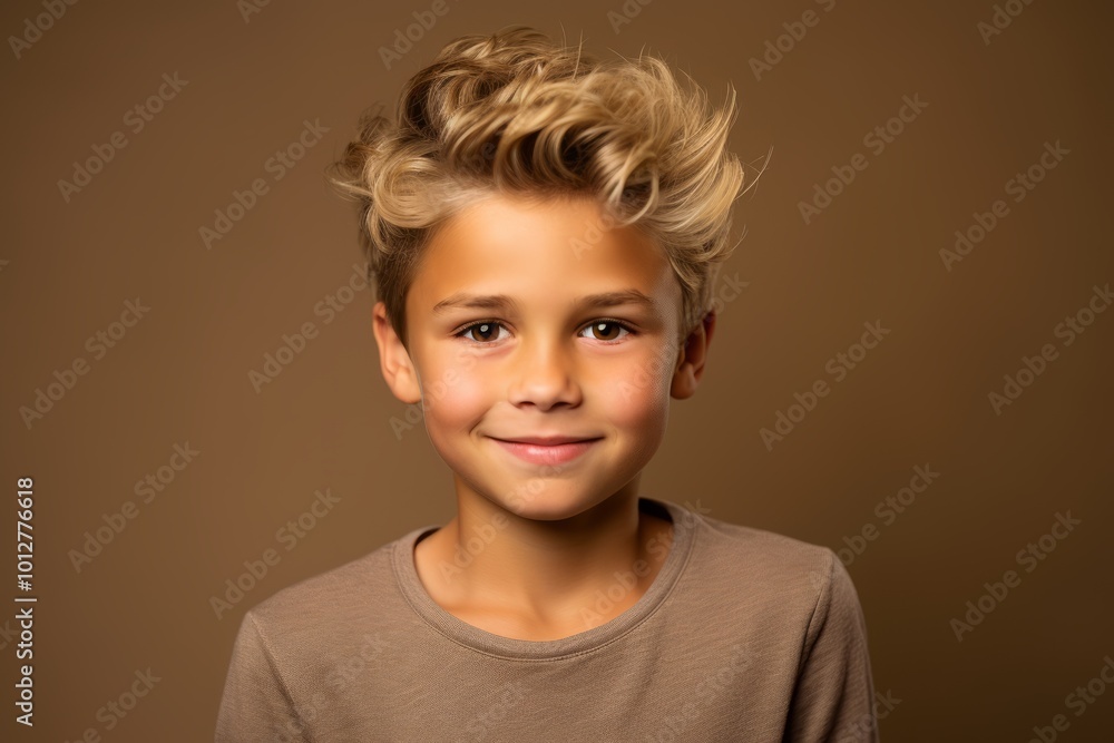 Portrait of a cute little boy with blond hair on brown background Portrait of a cute little boy with blond hair on brown background