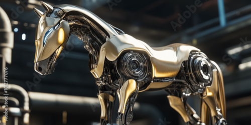 Futuristic Robotic Horse in Industrial Setting photo