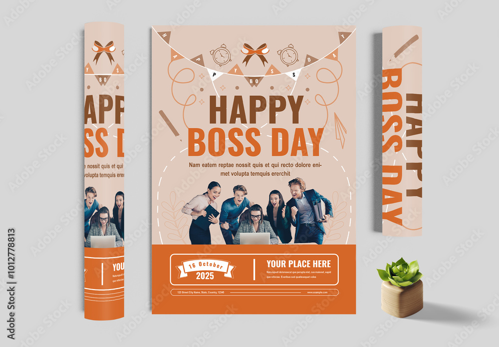 Happy Boss Day Party Flyer Stock Template | Adobe Stock