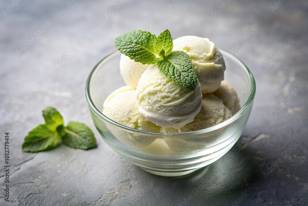 Fresh vegan ice cream in glass bowl Fresh vegan ice cream in glass bowl
