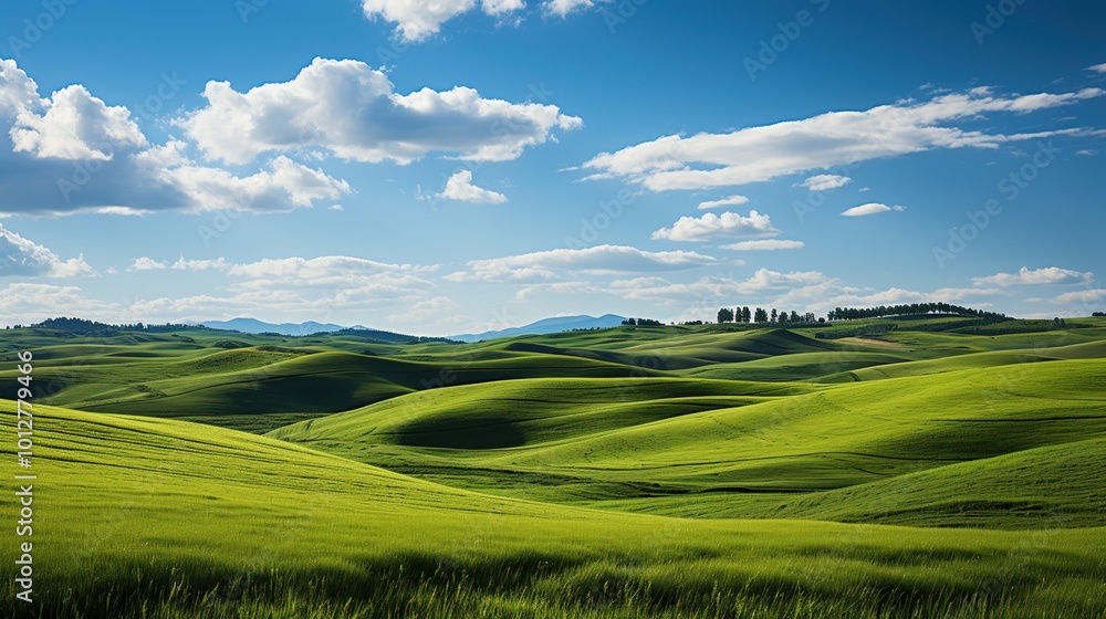 Natural Landscape of green fields and blue sky. Natural Landscape of green fields and blue sky.
