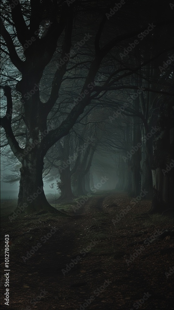 A fog-shrouded forest path lined with dark, twisted trees, creating a mysterious and eerie atmosphere under the dim, muted light. A fog-shrouded forest path lined with dark, twisted trees, creating a mysterious and eerie atmosphere under the dim, muted light.