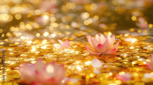 Lotus Flowers in a Sea of Gold