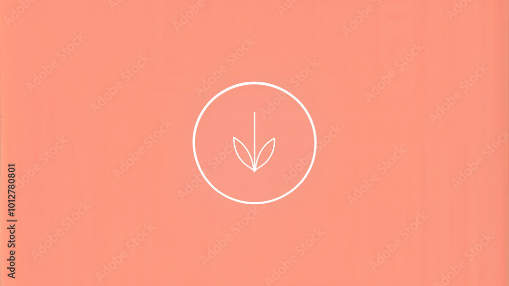 Minimalist coral background with stylish white abstract leaf design in center and copy space Minimalist coral background with stylish white abstract leaf design in center and copy space