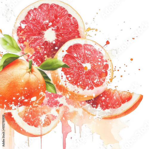 Tropical Citrus Burst with Grapefruit Splash and Colorful Juice On Transparent Background