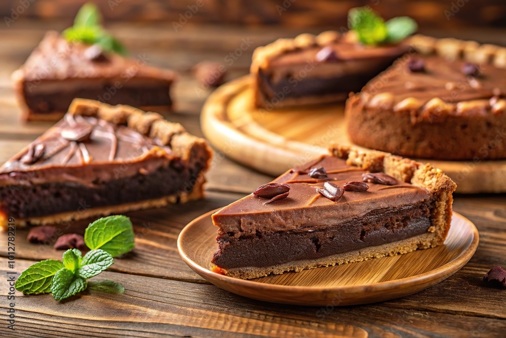 Freshly baked brownie slices with chocolate pie Freshly baked brownie slices with chocolate pie