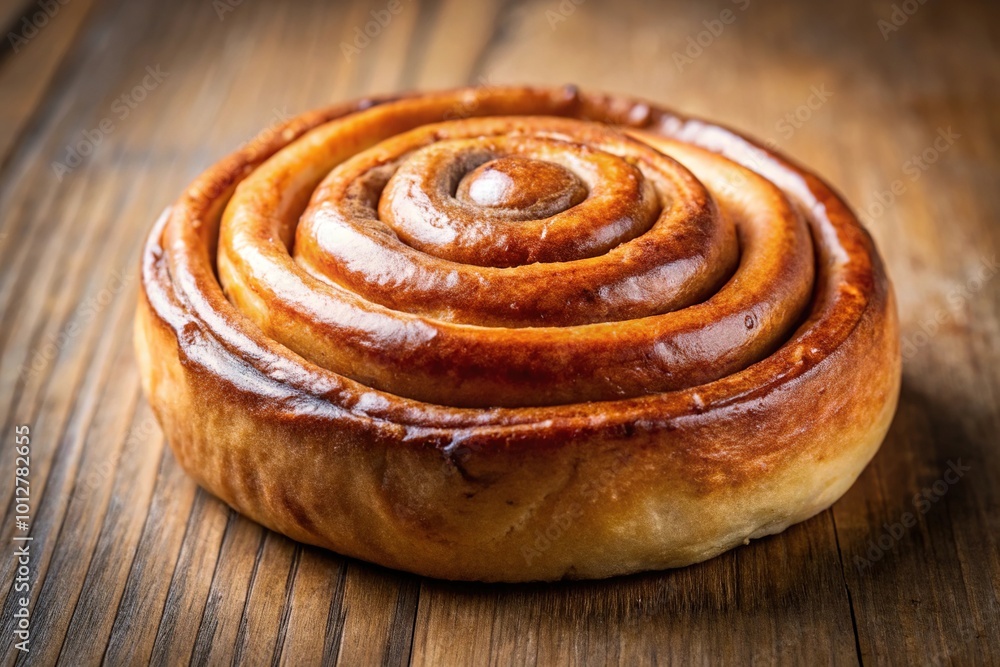 Fototapeta premium Freshly baked cinnamon roll with forced perspective