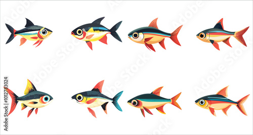 Congo tetra fish vector set. Colorful Congo tetra fish collection. Set of aquarium fish vector. Aquarium Congo tetra fish vector
