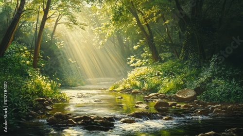 Sunbeams Through Forest